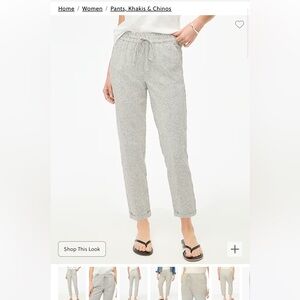 Striped linen-cotton blend drawstring pant